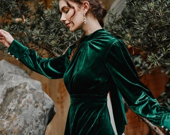 Vestido de terciopelo verde esmeralda / Vestido de dama de - Etsy España Vestido de terciopelo verde esmeralda / Vestido de dama de - Etsy España