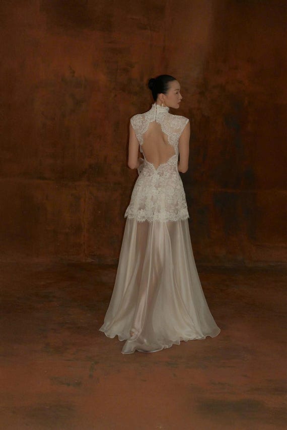 Ivory Dress - Maxi Dress - Bridesmaid Dresses - Lace Dress - Simple Wedding Dress - Engagement Dress - Open Back Dress -gift for Her LADR015