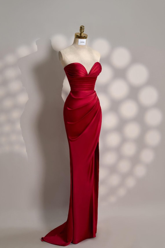 Red Dress - Long Satin Dress - Party Dress - Cold Shoulder Dress -  Bridesmades Dress - Gift for Her - Christmas Dress - Gift for Bride - Etsy