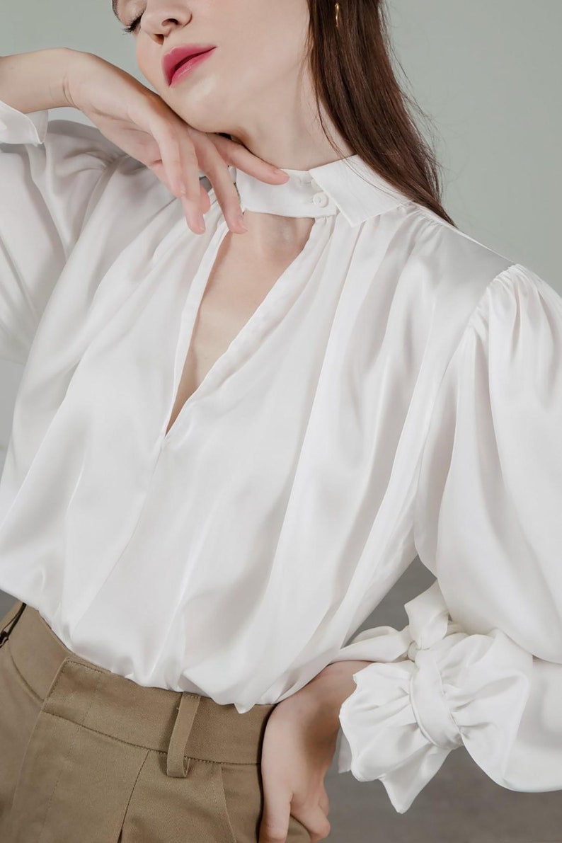 Silk Puff Sleeves Blouse Silk Blouse Silk Blouse for Women | Etsy