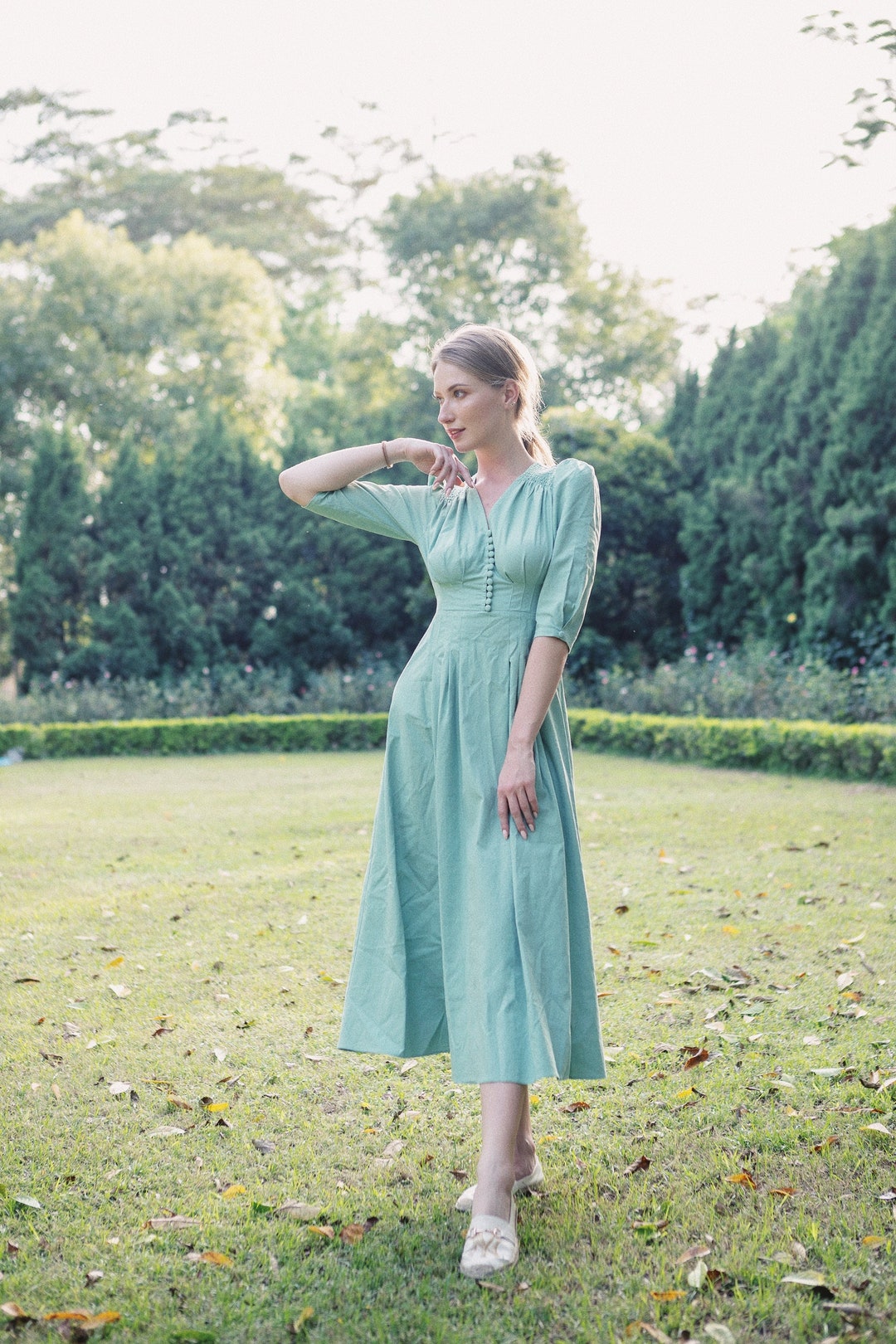 Flax Dress - Linen Dress - Vintage Dress - Maxi Dress