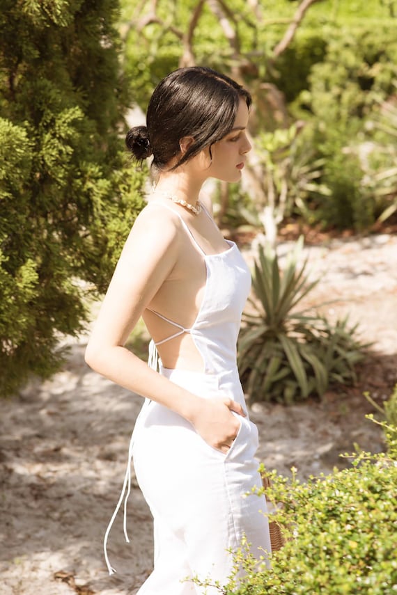 Open back white jumpsuit sale
