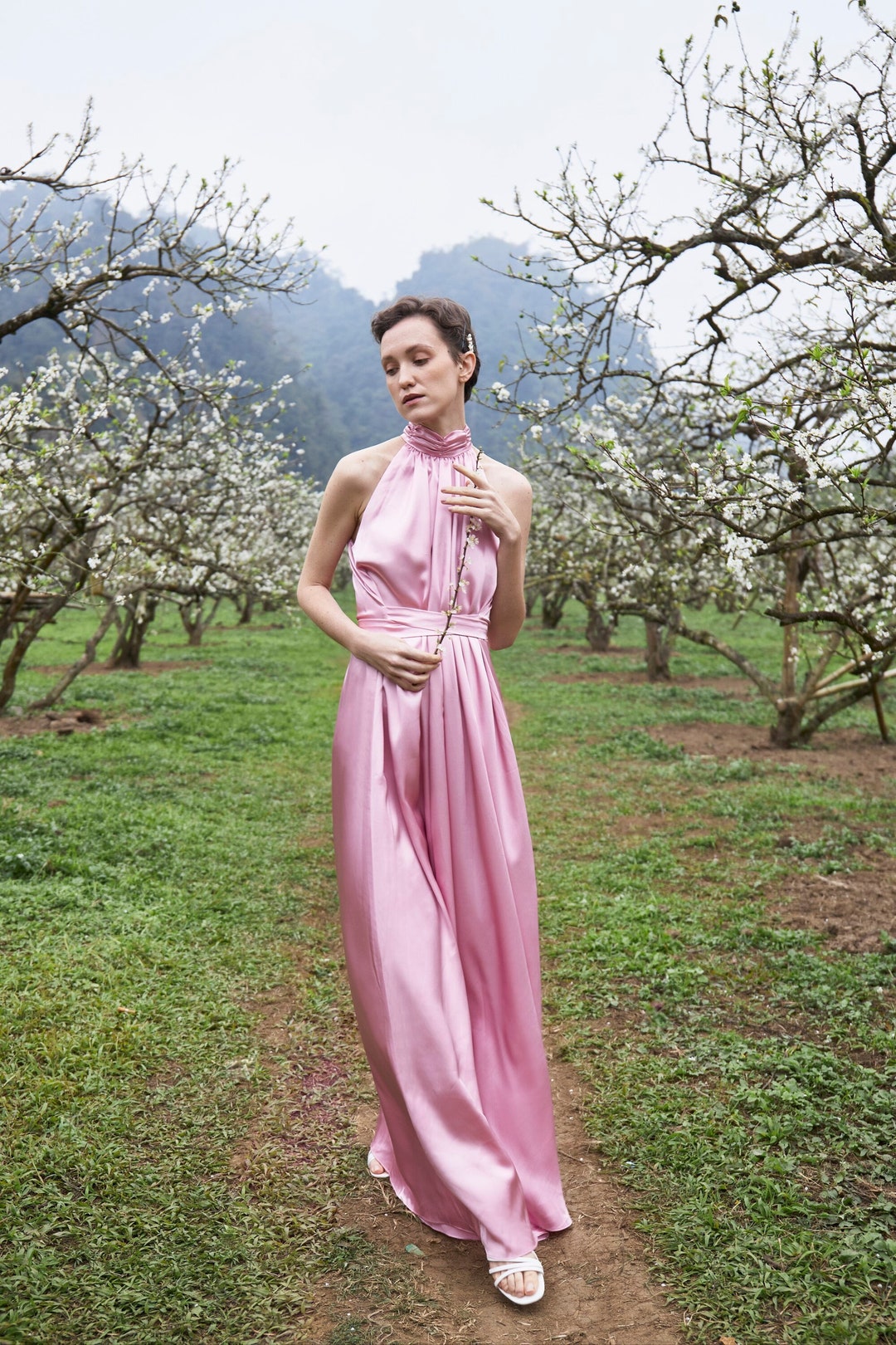 Halter Neck Silk Dress, Slip Dress, Bridesmaid Dress, Summer