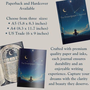 Format & quality options – A5, A4, US Trade sizes with premium paper – a guided dream interpretation journal for spiritual dreamers.
