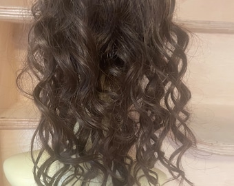 Coletero italiano ondulado marrón (4): extensión de cola de caballo de 14 pulgadas con mezcla de cabello humano