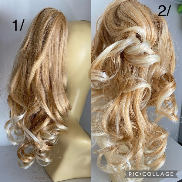 Light golden blonde with cream tips clip in claw synthetic hairpiece 27/613 extension (4/002)