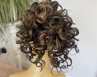 Black and Gold Spanish Wave Scrunchie, 8 inch Human Hair Blend