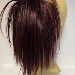 Burgundy hair 99j Scrunchie  in human hair mix with premium hair extension ponytail 8 inches