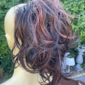 Black  with reddish highlights (1B/33) wavyhair Scrunchie in human hair mix with premium hair extensions ponytail 8 inches
