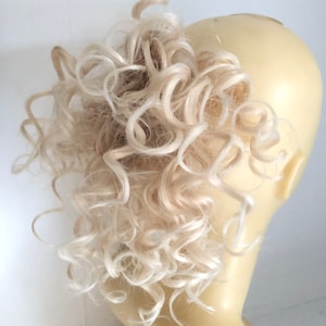 bleach blonde spanish curl hair Scrunchie in human hair mix with premium hair , extensions ponytail 8 inches (60)