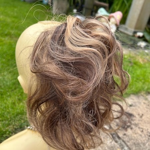Human hair mix , brown with highlights 8 inches 4/27 scrunchie hair tie