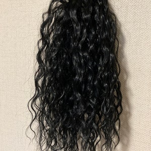 Black free wave hair Scrunchie in human hair mix with premium hair extensions ponytail 14 inches