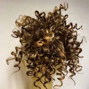 Blend in brown with highlight hair Scrunchie in human hair mix with premium hair , extensions ponytail 8 inches (4/27)