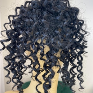 Black (1)in deep curl hair Scrunchie in human hair mix with premium hair , extensions ponytail 12 inches