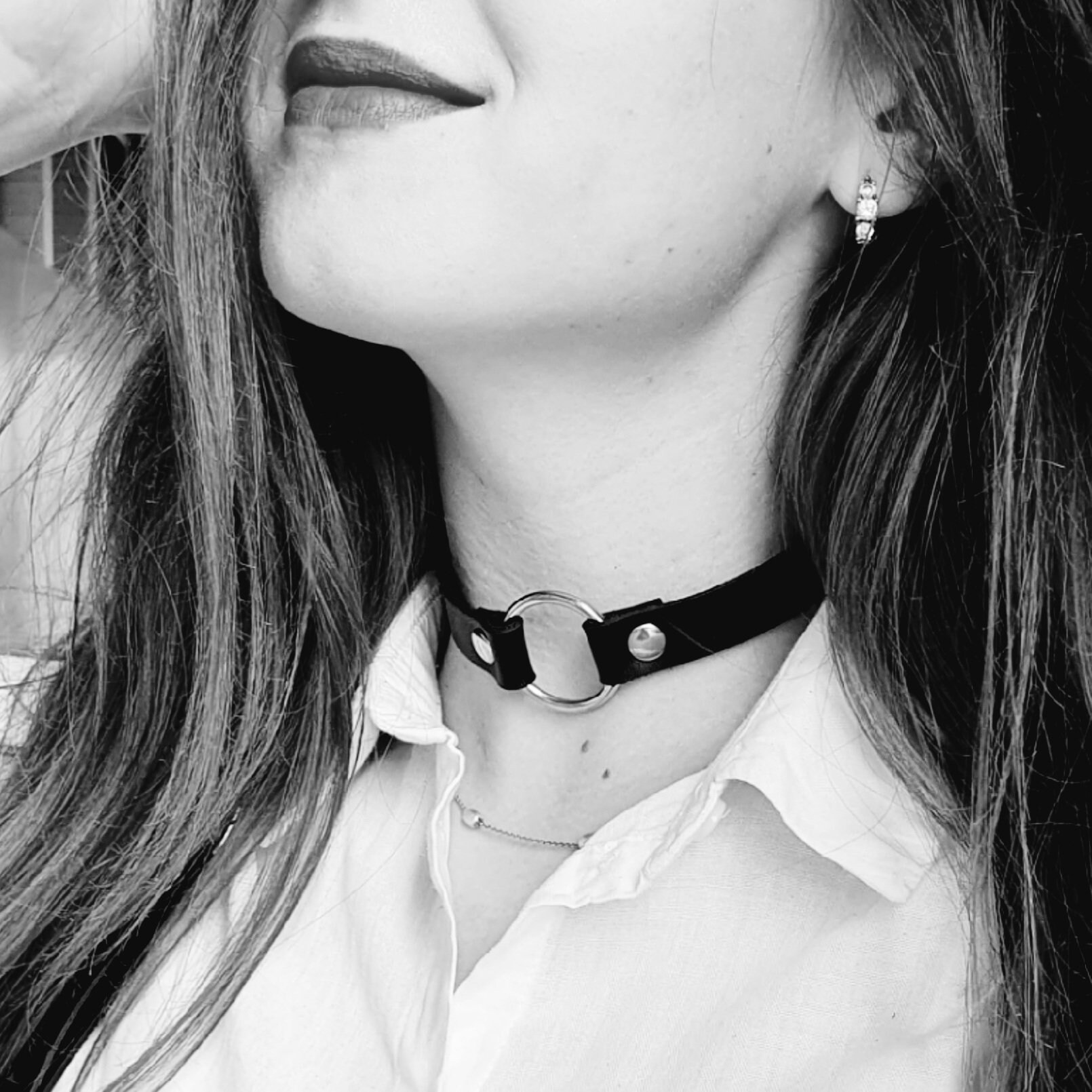 Thin Choker Necklace, Leather Choker Collar, Designer Leather Bondage