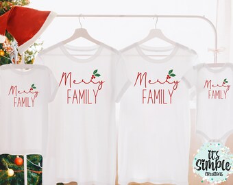 Merry Family Shirts Matching Christmas Shirts Cute Christmas Shirt Matching Holiday Christmas Gift Mom Dad Youth Matching Christmas Outfits