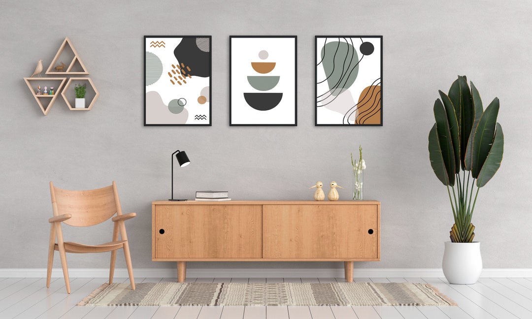 Set of 3 Abstract Wall Art Print Abstract Shapes Wall Etsy