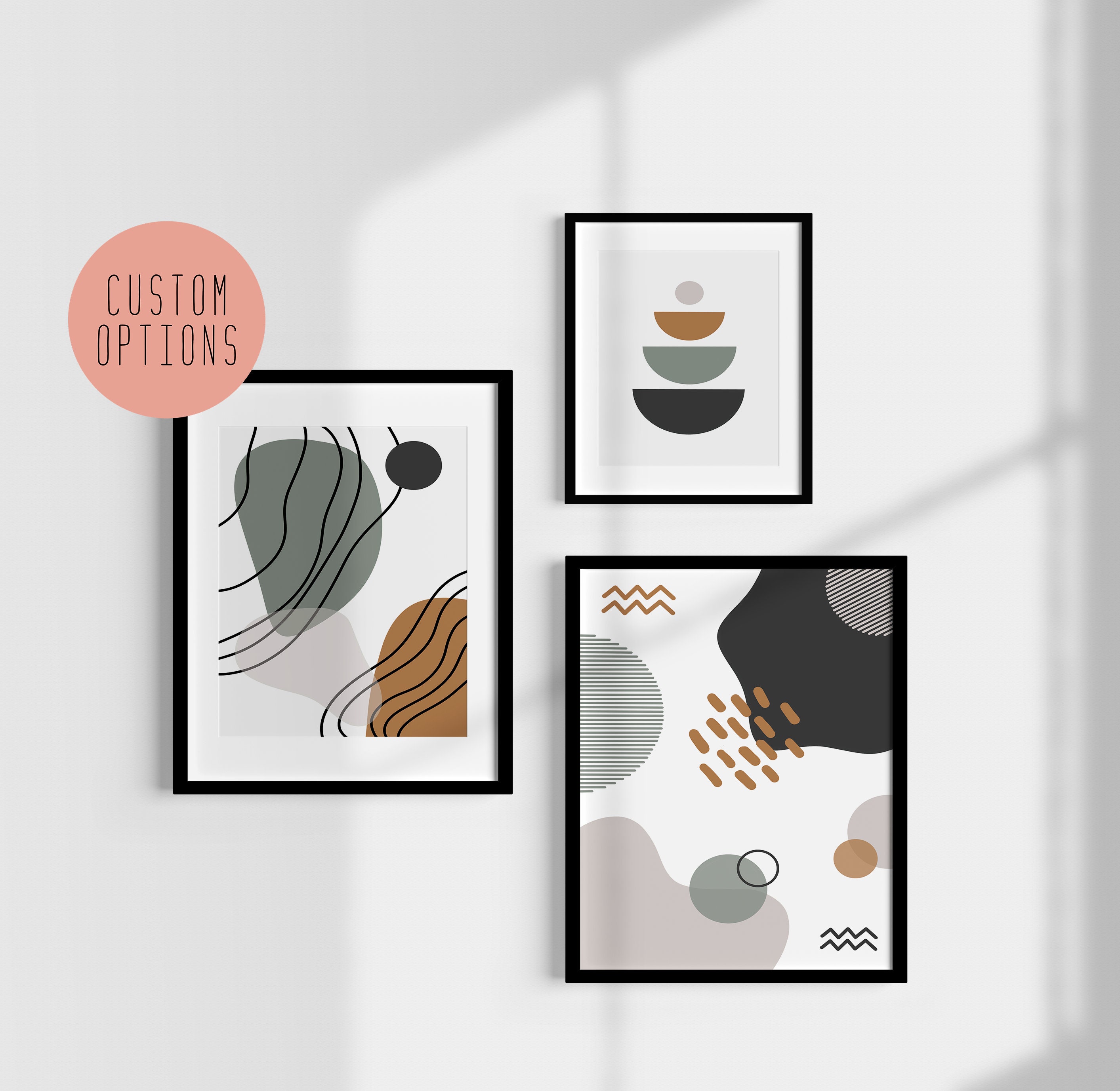 Set of 3 Abstract Wall Art Print Abstract Shapes Wall Etsy