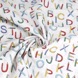 Baumwollstoff Popeline ABC Letters Schultüte Einschulung