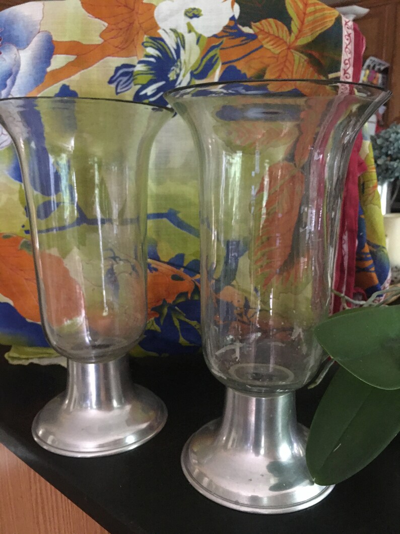 Vintage 14 Tall Hurricanes Clear Glass Candle Holders Etsy