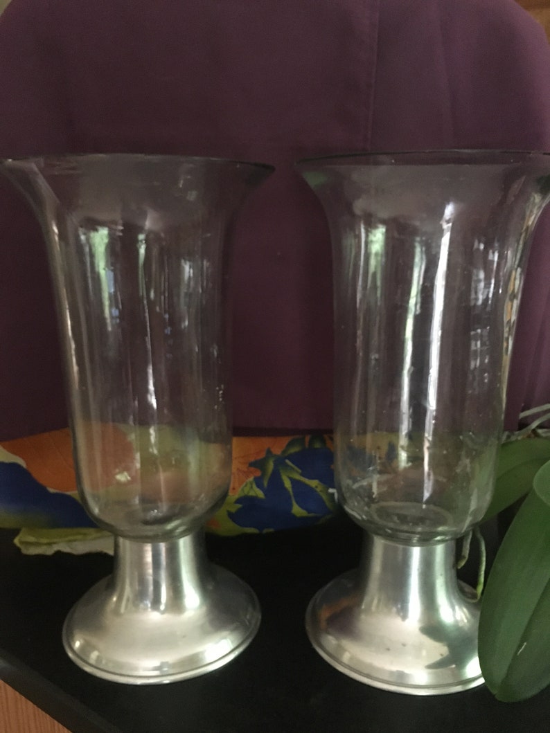 Vintage 14 Tall Hurricanes Clear Glass Candle Holders Etsy