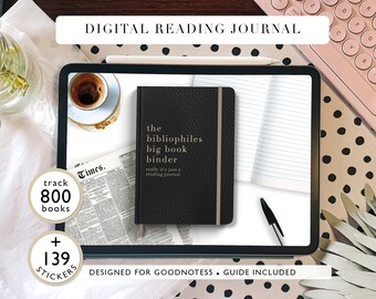Diario de lectura digital / Rastreador de lectura digital, Planificador de lectura digital, Diario de lectura Goodnotes, Pegatinas de lectura