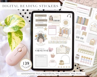 Pegatinas de lectura digitales, pegatinas de lectura, pegatinas precortadas, pegatinas Goodnotes, pegatinas digitales