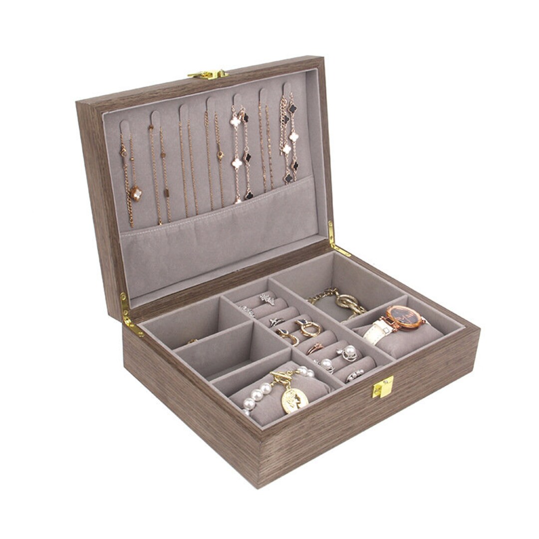 Personalized Wood Jewelry Box, Custom Trinket Box Large Jewelry Display