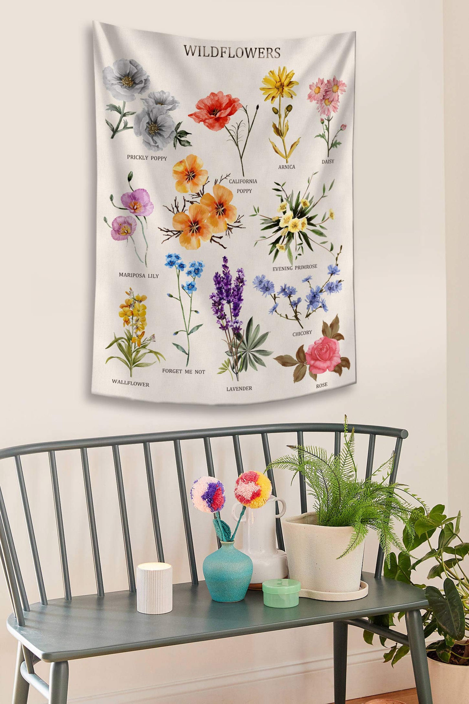 Wildflowers Floral Tapestry Wall Hanging Vintage Botanical Etsy