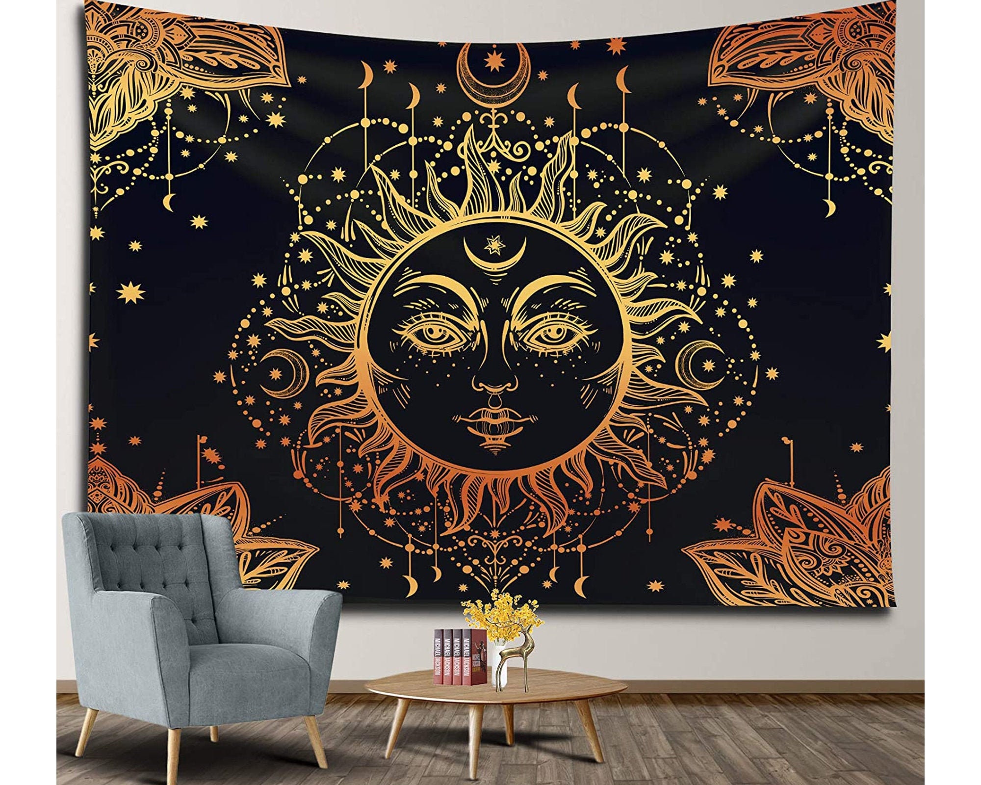 Sun and Moon Tapestry Wall Hanging Tarot TapestryPsychedelic Etsy