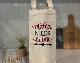 Reusable WINE BOTTLE GIFT BAG Tote Carrier Canvas Mom Floral Mother's Day Gift 