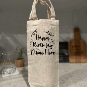 Happy Birthday Personalized Name Wine Gift Bag, Custom Birthday Wine Gift Tote, Wine Tote Gift Bag, Wine Birthday Gift