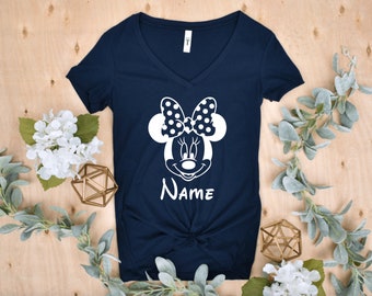 Personalized Minnie Mouse Name Disney Shirt, Personalized Disney V-Neck Name Shirt, Personalized Minnie Mouse V-Neck, Matching Disney Shirt