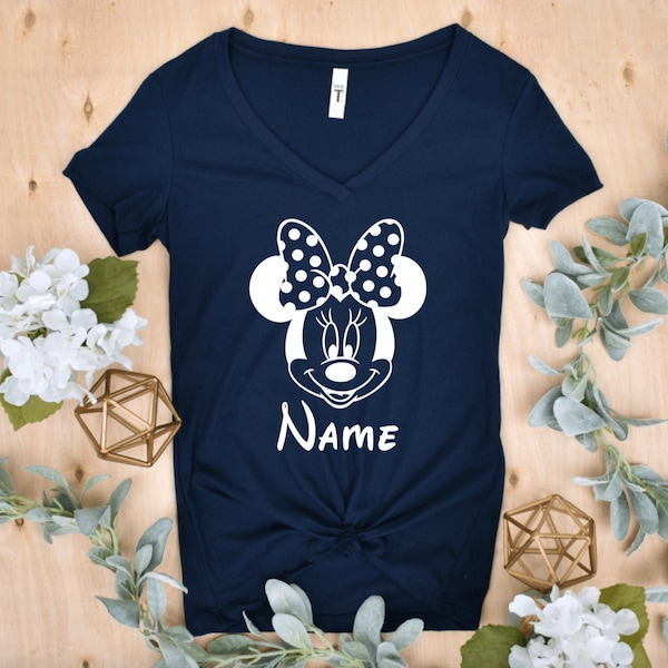 Personalized Minnie Mouse Name Disney Shirt, Personalized Disney V-Neck Name Shirt, Personalized Minnie Mouse V-Neck, Matching Disney Shirt
