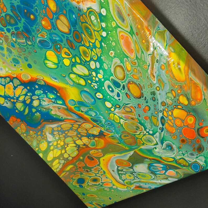 Turquoise Orange and Yellow Acrylic Pour Painting Abstract | Etsy