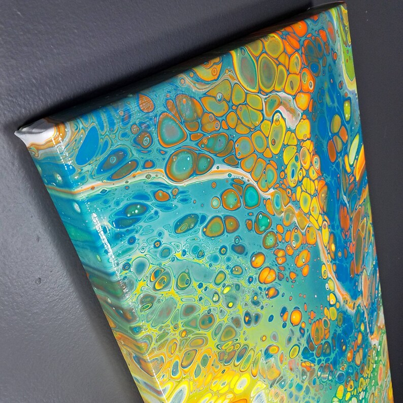 Turquoise Orange and Yellow Acrylic Pour Painting Abstract | Etsy
