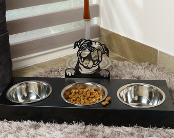 Personalized Metal 3-Bowl Dog Feeder: Elevated Pet Feeding Station