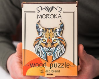 Animal wooden jigsaw puzzle cat, Lynx puzzle, Wood puzzle box, Jigsaw puzzle for adults and kids, Unique birthday gifts, Animals lover gift