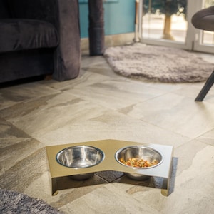 Personalized Dog Feeder Metal Stand For Two Plates, Custom Pet Bowl Holder, Elevated Feeding Station, New Dog Owner Gift