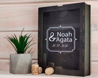 Personalized Wine Cork Shadow Box, Wedding Guest Book Alternative, Anniversary Couple Gift