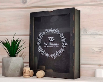 Custom wine cork holder for family Couple gift for husband Wine cork shadow box Personalized wine cork frame Wine cork display Cork storage