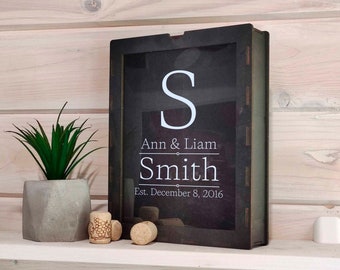 Engraved Wine Cork Shadow Box, Personalized Family Keepsake, Custom Wine Memory Display Gift
