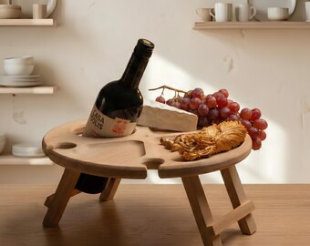 Houten wijntafel opklapbare picknicktafel, dienblad buiten voor wijnglasfleshouder