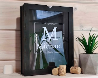 Monogram wine cork holder Fathers day gift Personalized wine cork keeper Cork collector Custom wine corks display Wine cork frame Dad gift