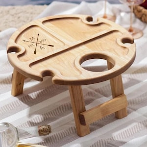 Mesa de vino, mesa de picnic de madera, mesa de picnic plegable, bandeja para servir botellas de vino, mesa de picnic, mesa portátil, tabla de vinos para sumiller