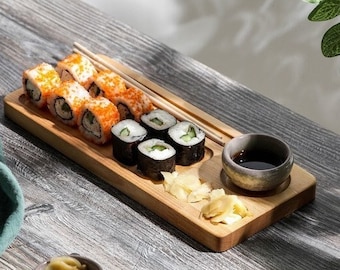 Personalized Sushi Board Set, Custom Wood Tray, Valentine's Day Gift, Engraved Serving Platter, Sushi Lover Gift
