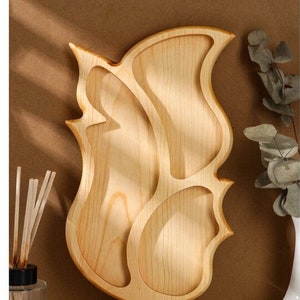 Whimsical Serving Board, Large Nuts Tray, Compartment Dish, Custom Snack Holder, Entertaining Decor, Wooden Cheese Platter, Hostess Gift