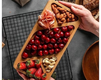 Wooden Snack Serving Tray, Divided Appetizer Board, Nut and Fruit Platter, Charcuterie Serving Dish, Kitchen Table Centerpiece