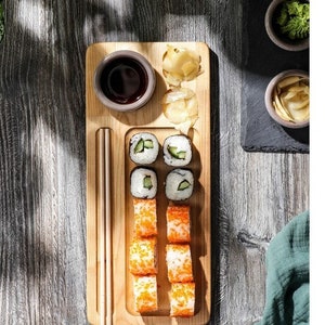 Sushi plate wood, Personalized sushi board, Japanese sushi serving tray, Sushi platter for one person, Sushi gift