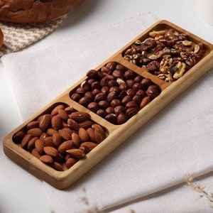 Engraved nut tray, Wood serving bowl, Personalized appetizer plate, Wood divided serving tray, Rectangular snack platter, Housewarming gift